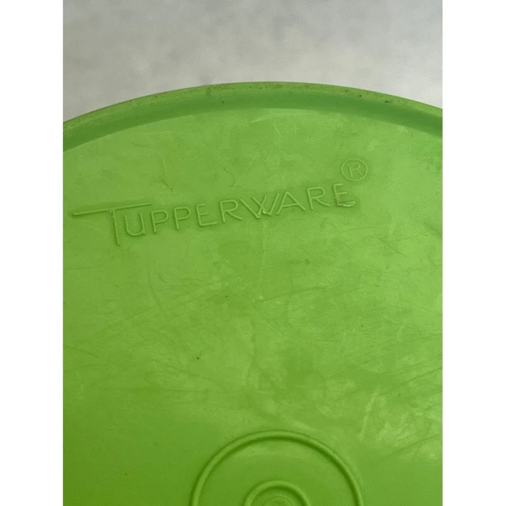 Vintage Tupperware Servalier Canister Lime Green Sunburst Lid Floral Graphic